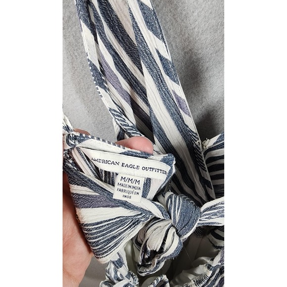 American Eagle Romper Womens Medium Blue White Striped Summer Lined Sleeveless - Picture 5 of 8